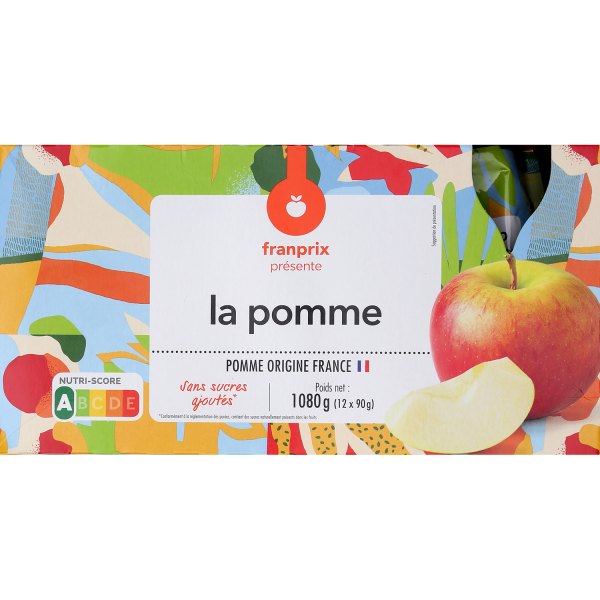 Gourde compote de pomme sans sucre ajouté Franprix x4 - 90g