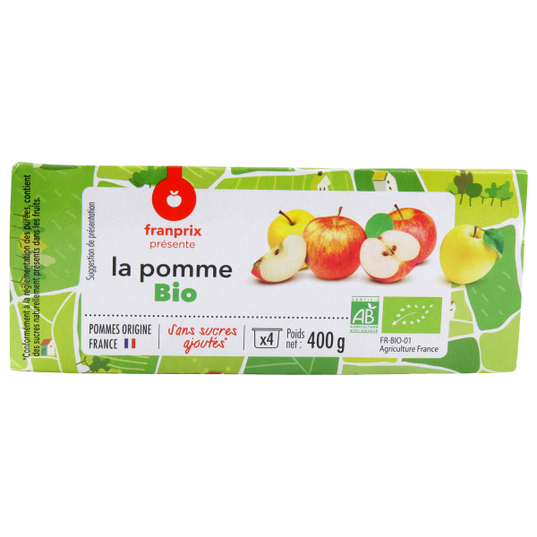 Compote pomme sans sucres ajoutés Bio franprix bio 4x100g sur