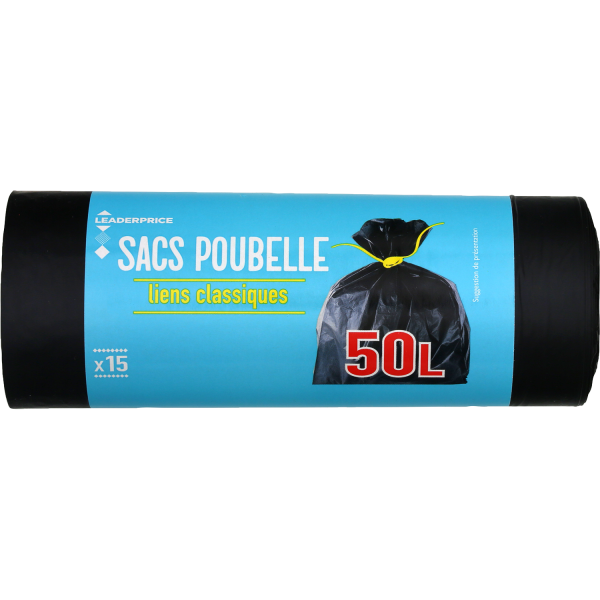 Sacs poubelle liens classique 50l Leader Price x15 sur franprix.fr