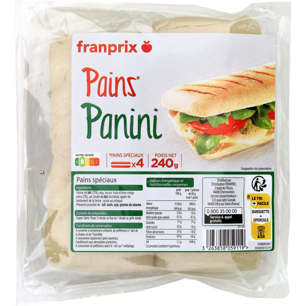 Pains panini franprix 4x60g sur