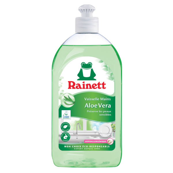 Liquide vaisselle aloe vera peaux sensibles Ecolabel Rainett 500ml sur