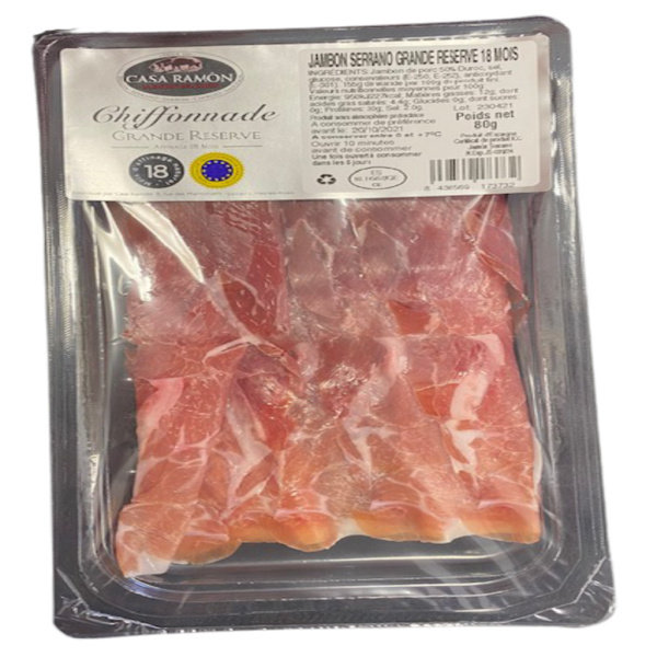 Jambon Serrano en Chiffonnade - Frais Devant Origine Espagne 80g